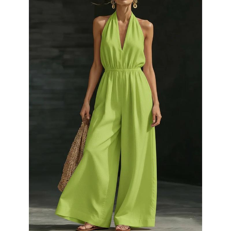 TIFICY Moda Donna Casual Estivo Primaverile Tinta Unita Stampa Senza Maniche Collo All'Americana Vita Alta Pantaloni Tute Jumpsuit & Pagliaccetti
