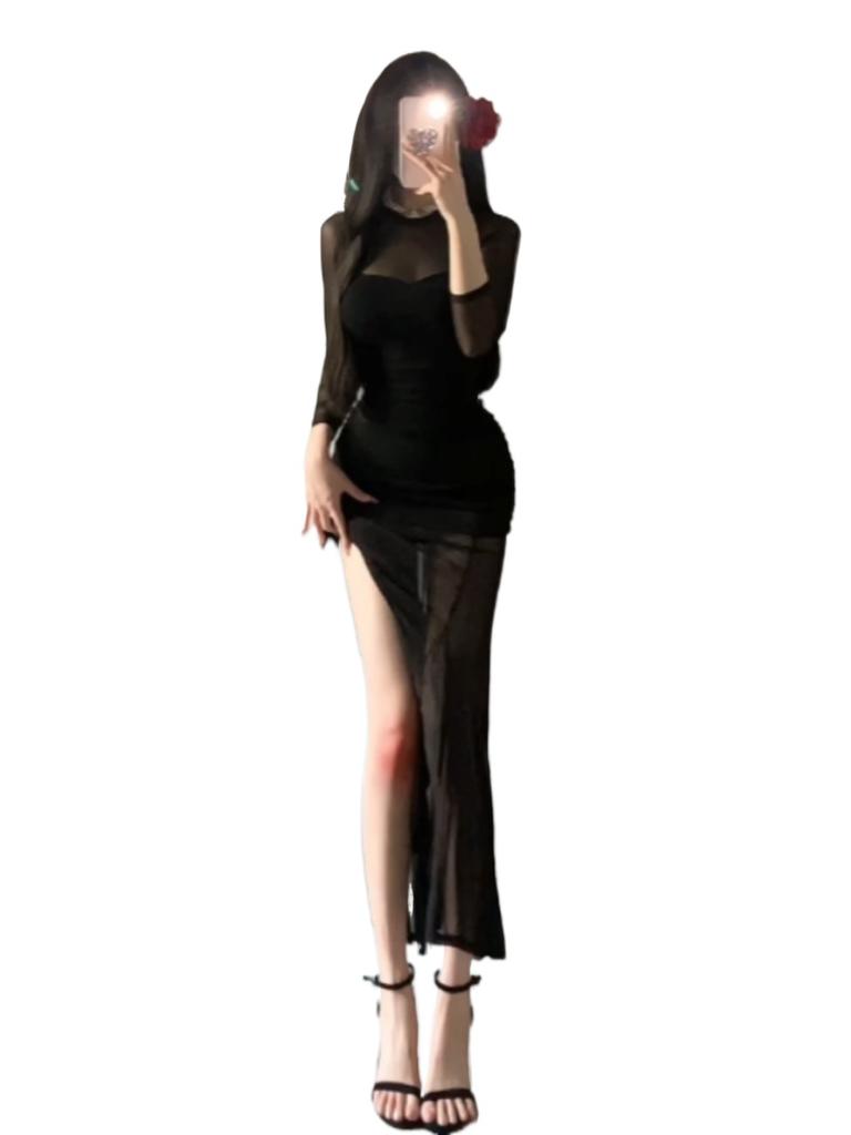 Royal Sister Style Sexy Black Slim-fitting Hip-wrapped Long Dress Niche High-end Sense Super Good-looking Women's Dress Spring