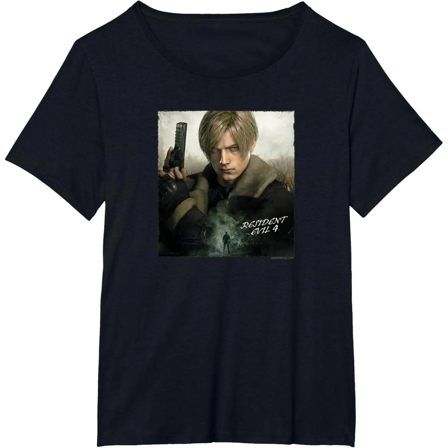 

2026 Новая футболка Resident Evil 4 Леон Унисекс Высокое Качество Оверсайз Мягкая Повседневная Хлопковая Футболка с Коротким Рукавом для Мужчин Женщин S чёрный
