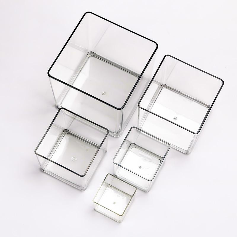 Square Acrylic Flower Box Clear Vase Flowers Green Plants Flower Arrangement Hydroponic Container Square Box Floral Material