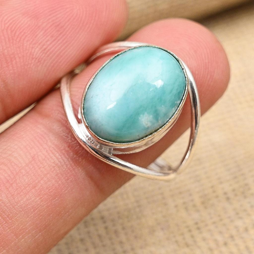 Wonderful Larimar Gemstone Handmade 925 Sterling Silver Ring Jewelry
