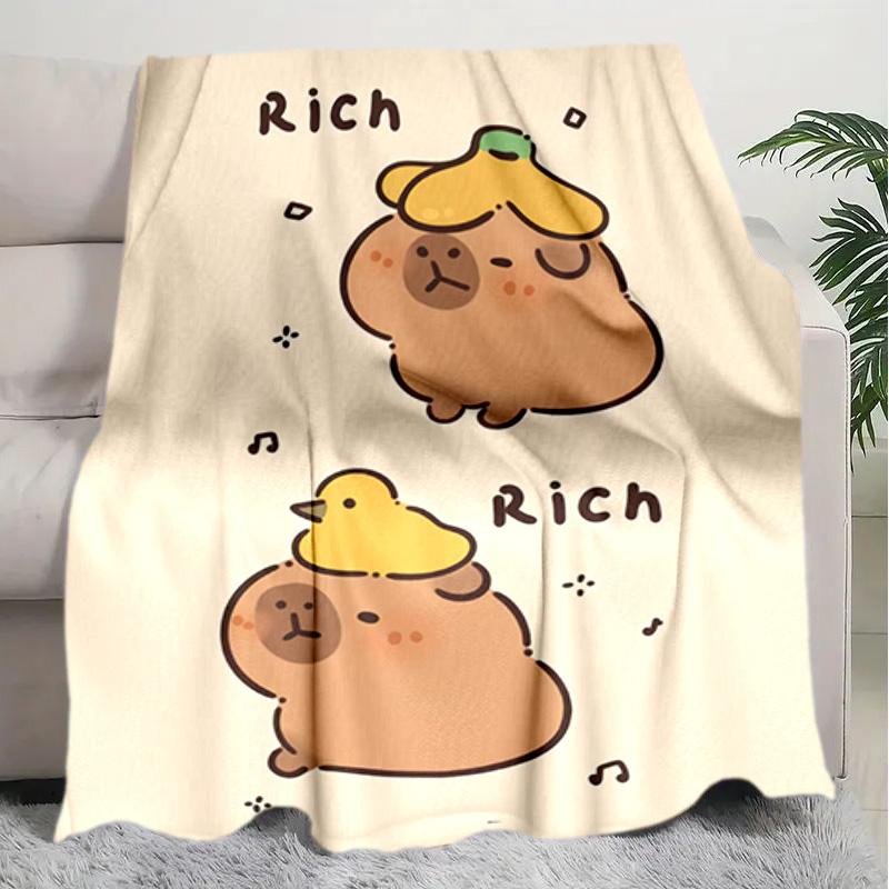 1PC Cute cartoon capybara pattern blanket, all season lightweight home office outdoor nap multifunctional blanket