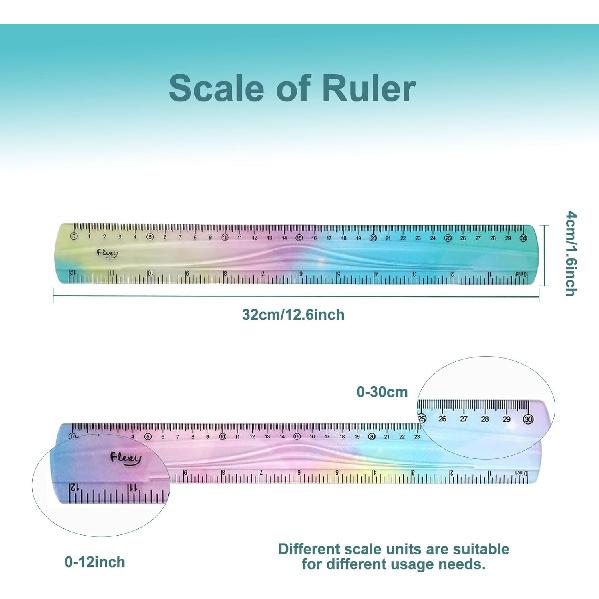 4 Pieces Flexible Ruler 12 Inch / 30 cm Bendable Soft Plastic Ruler Colorful Shatterproof Straight Edge Ruler for School, Classroom, Office