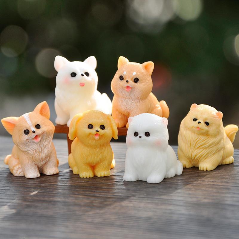 Lovely Resin Miniature White Dog Figurine Blind Box Adorable Garden Accessories For Car Desk Display