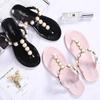 Modische Perlenstecker Zehenstegsandalen Damen Perlenbesetzte Flip-Flops Rutschfest Strand Sandalen Alleskönner Gelee-Schuhe Damen Hausschuhe Pantuflas