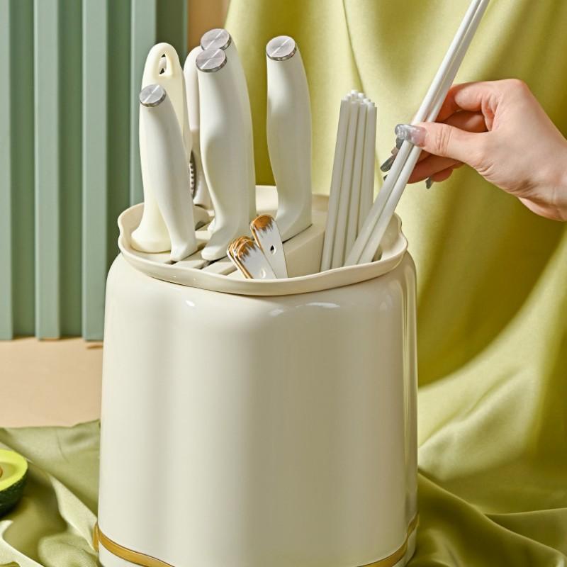 Messerhalter Organizer Regal Rotierende Stäbchen Löffel Schere Gabeln Lagerung Abtropffläche Abnehmbarer Küchenmesserhalter Ständer