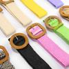 Bohemian Cotton And Linen Wind Pp Grass Woven Belt Women'S Round Square Buckle Dress Retro Women'S Belt