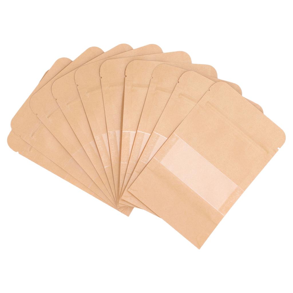 200 Stück Standbodenbeutel Kraftpapier Zip-Beutel Wiederverschließbar 9x14cm mit Fenster für Lebensmittel Kaffee