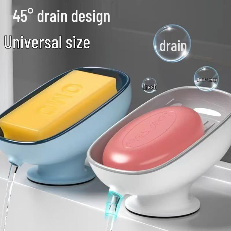 

Luxurious Double-Layer Suction Soap Dish: No-Drill, Water-Free, Trendy Bathroom Accessory with High-End Design синий