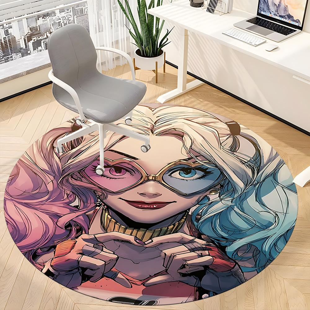 1pz Tappeto Rotondo Ufficio Harley Quinn, Sotto Sedie da Ufficio Camera da Letto Soggiorno Arredamento Casa, Decorazione Stanza, Disponibile in Varie Misure