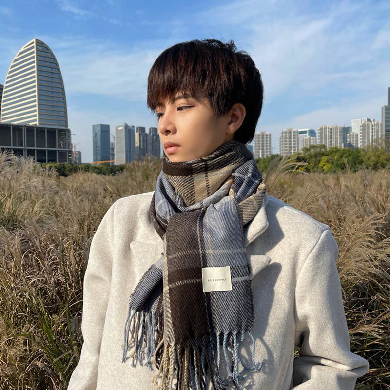 Men's Winter Unisex Plaid Shawl - Korean Style Versatile & Warm Scarf for Students & Couples