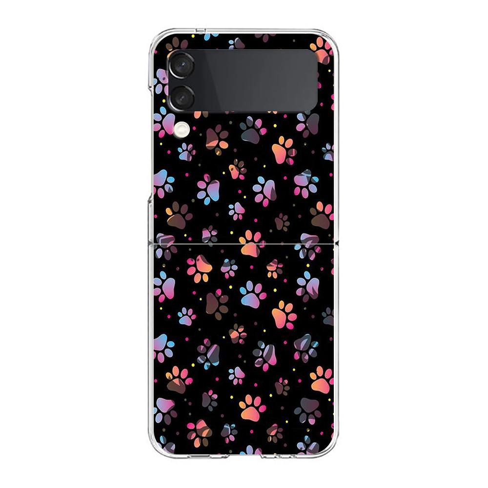 Dog Footprint Paw Cute Hard PC Phone Case For Samsung Galaxy Z Flip 5 4 3 Transparent Cover For Galaxy Z Flip 6 Shockproof Capas