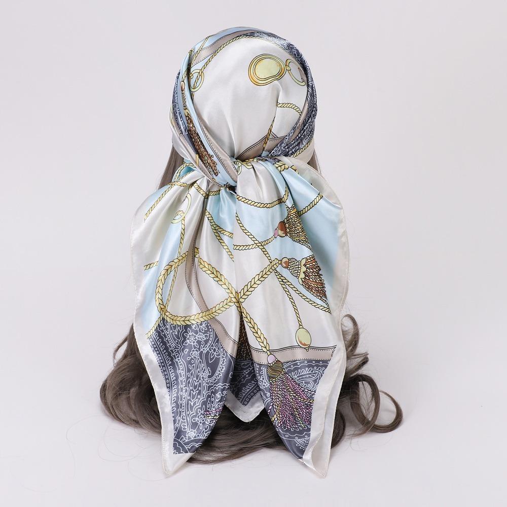 

Silk Imitation Square Scarf Satin Silk Scarves Trendy Head Scarf for Women світло-синій колір