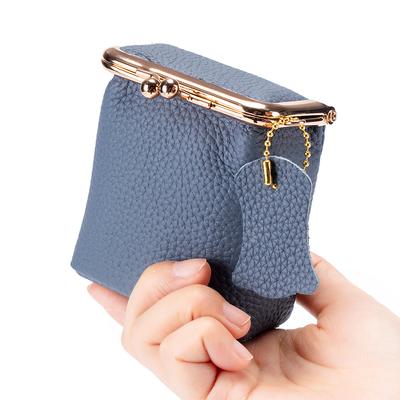 Damen Geldbörse aus echtem Leder mit Kussschnalle, Mini-Geldbörse, Münztüte, Lippenstift-Aufbewahrungstasche, Clutch für Damen, Tropfenversand