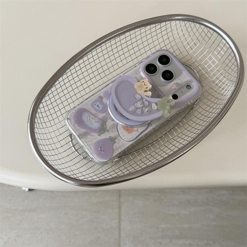 Glitter Eggplant Magnetic Cat Stand for iPhone 17/16 Pro Max/15/14 Case