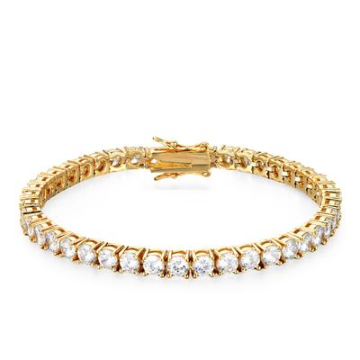 [Rockyu] Tennis Chain Bracelet, Hip Hop Style, Copper, Single Row, Cubic Zirconia, 2mm-6mm Width, 19cm, Gold/Silver (Gold 4mm)