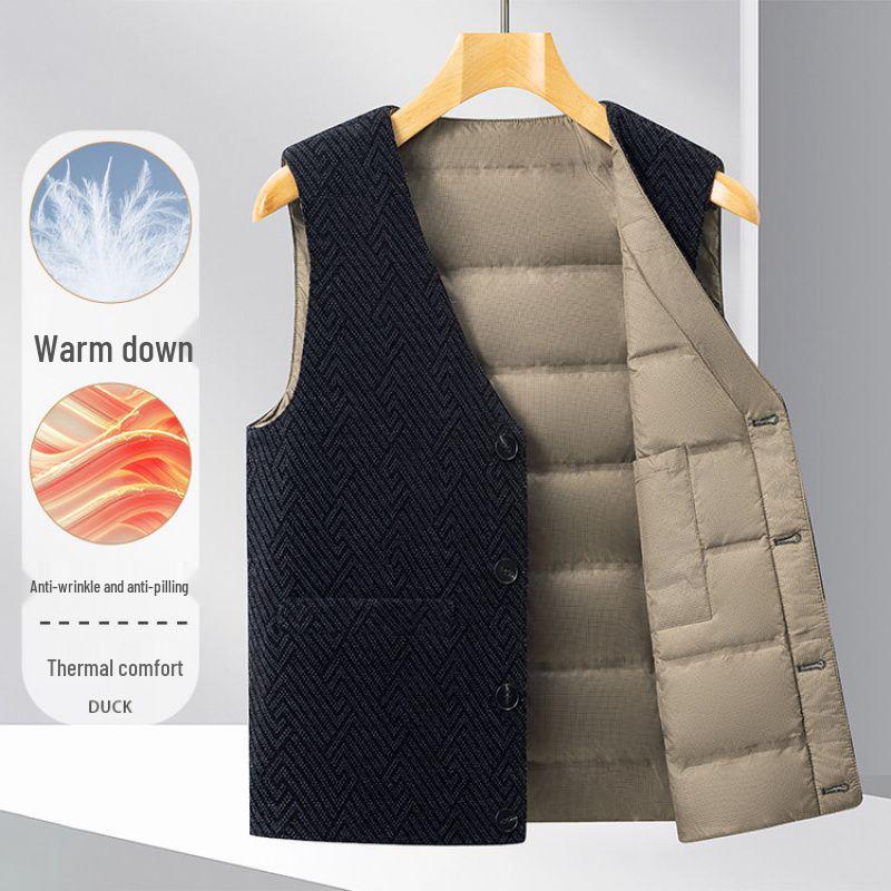 

2025 Autumn/Winter Men s Corduroy V-neck Down Vest - Warm Vest for Middle-aged & Elderly Size 170