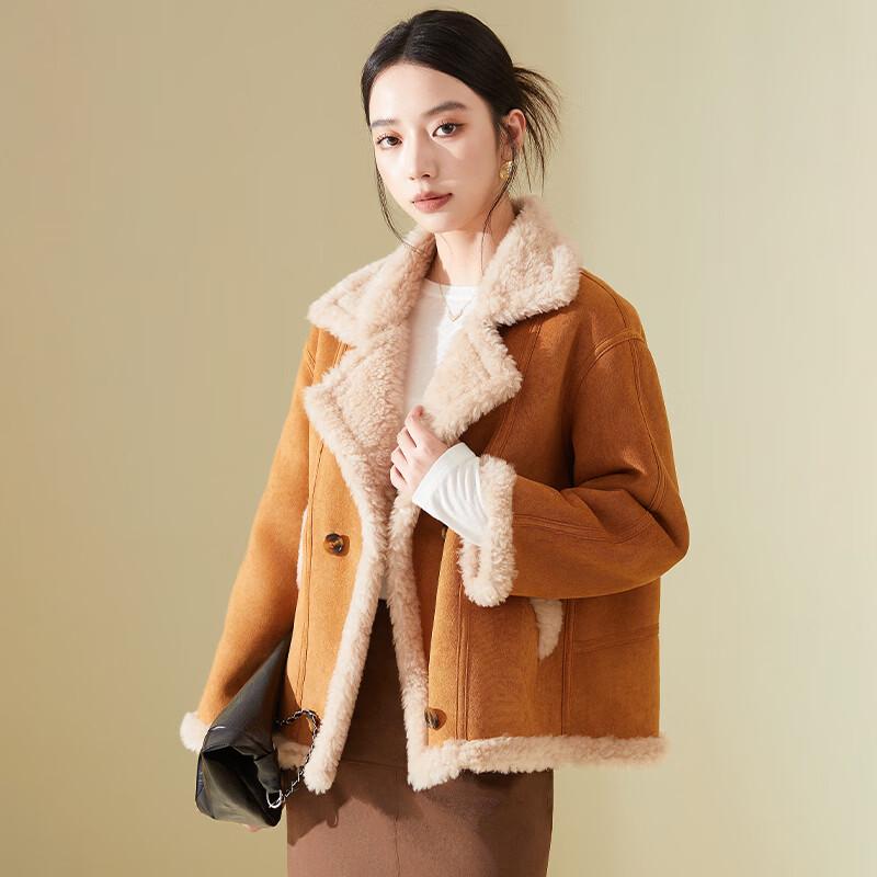 KAISER Women s Lamb Shearling Motorcycle Style Wool Coat M