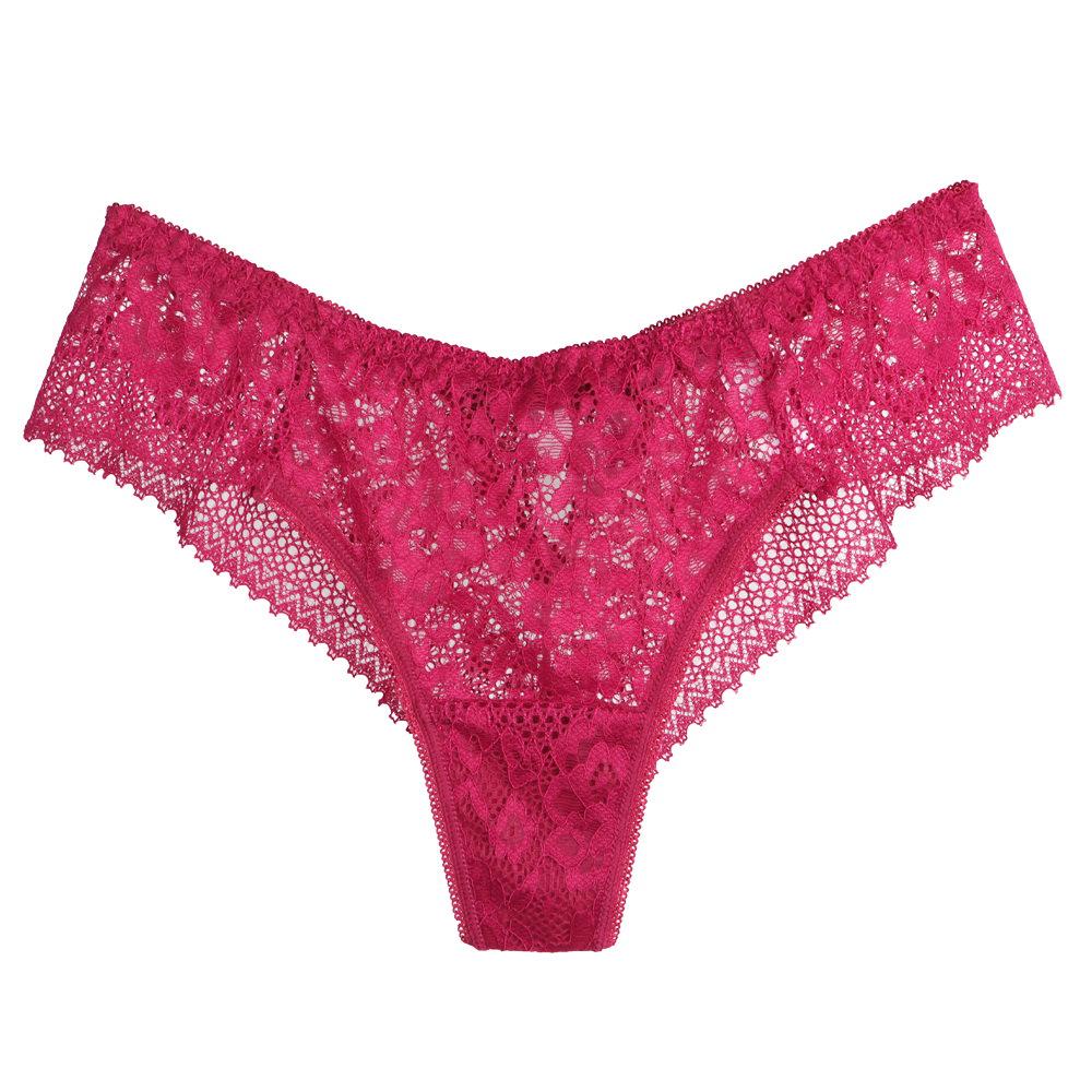 Sultry Lace Hollow Thong with Floral Design – Women's Half-Wrapped Bikini Briefs