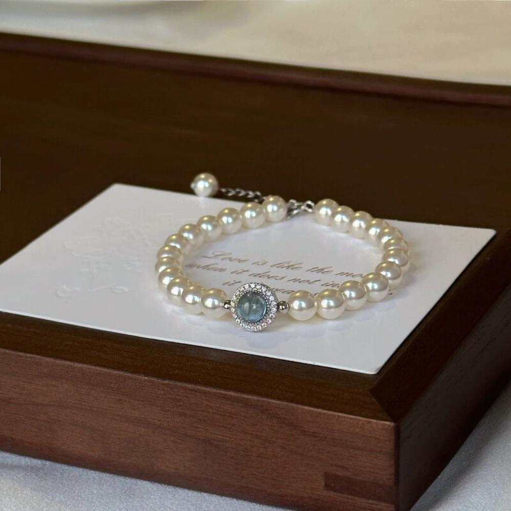 Hot Women s Geometric Simulated-pearl Heart Bow Bracelet Fashionable Versatile Sweet Temptation Accessory Birthday Gift синий
