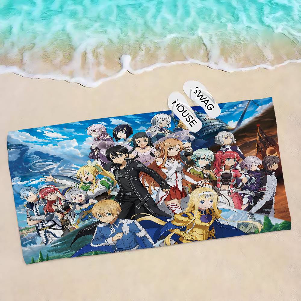 Japan Anime Sword Art Online Beach Towel Colorful Bath Towels for Girl Microfiber Quick Dry Sand Free Beach Yoga Spa Gym Pool