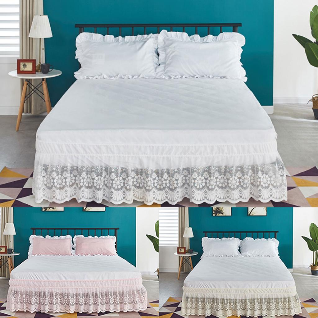 Lace Bed Skirts Easy On/Off Elastic Wrap Around Dust Ruffle For Hotel Use