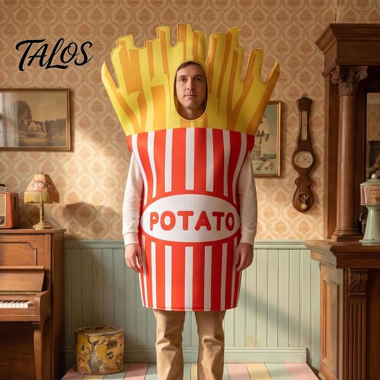 Hooded Food Costume Adults Fast Costume, Unisex Hot Dog Hamburger French Fries Cosplay Dress Up Outfit for Halloween Holiday Party
