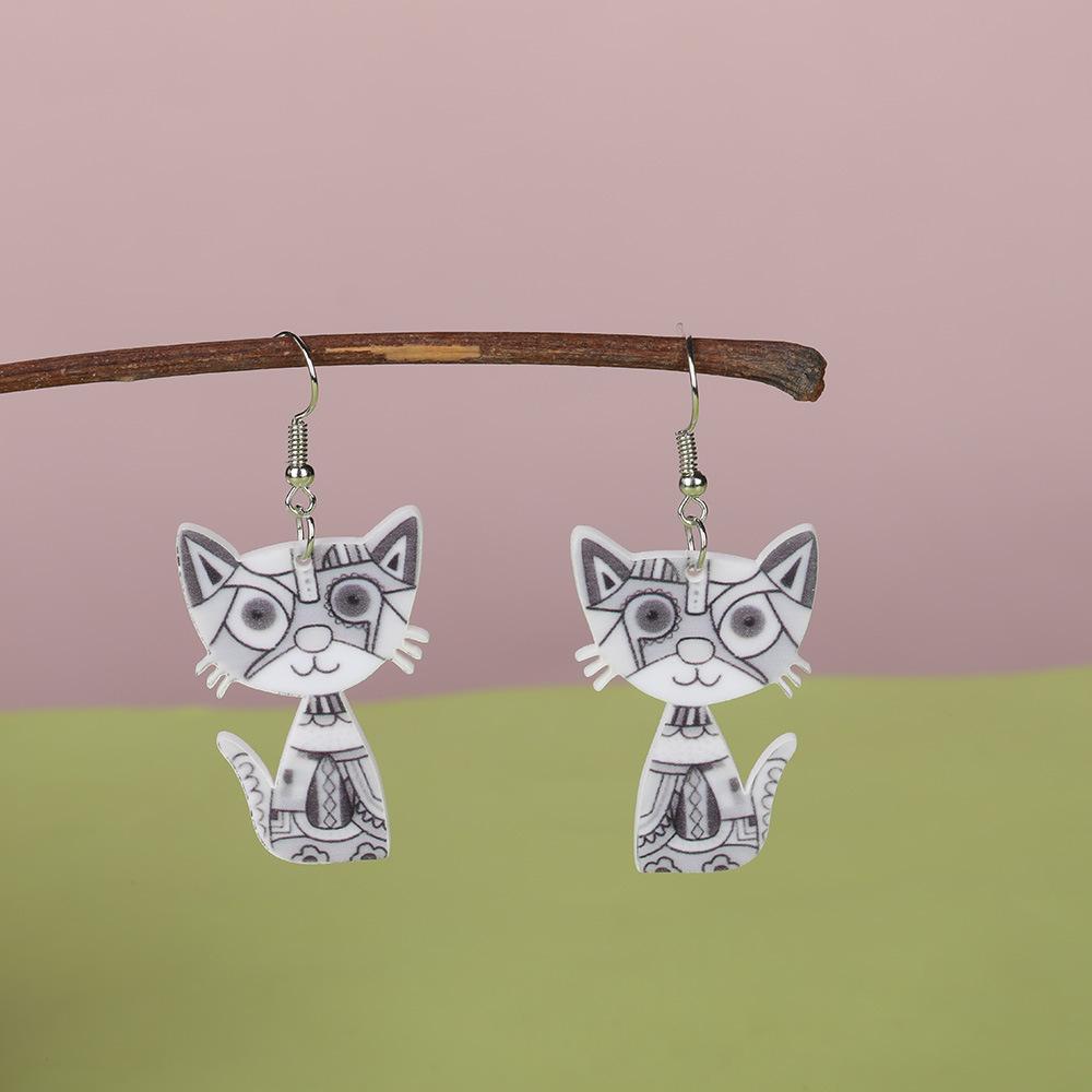 Cartoon Colorful Cat Cute Earrings, Full Hosting Environmentally Friendly Acrylic Earrings.