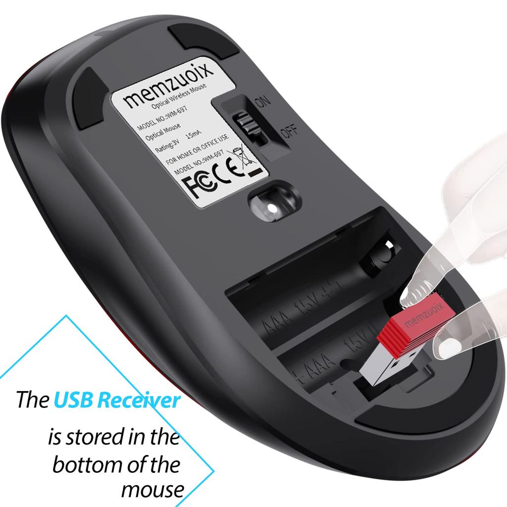 Memzuoix Wireless Ergonomic for Long 1400DPI Optical Instant USB Receiver 5 Compatible with and Chrome Black Mouse, 2.4GHz, Design, Fatigue-Free Use,