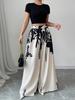 2025 Summer Women's Ink Print Mid-Waist Wide-Leg Straight Pants
