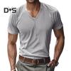 Men's V-Neck Corduroy T-Shirt Summer Ribbed Knit Tee Shirt Short Sleeve Casual Business Top for Work Vacation Street