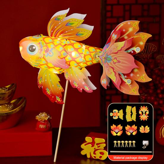 Fish Lantern Craft Kit for Children Handcrafted Chinese Traditional Handheld Lantern with LED Light for Spring Festival Mid-Autumn Decoration