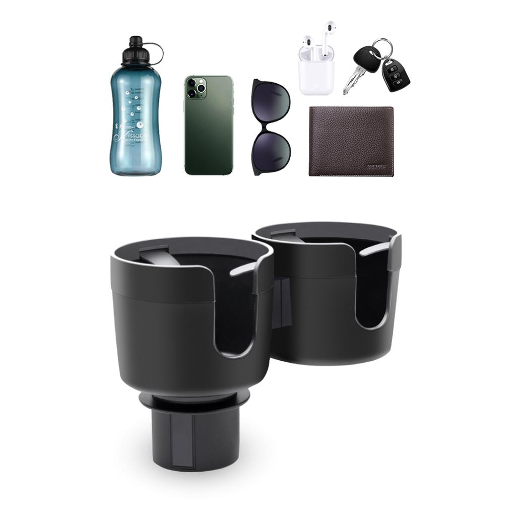 Estensore Portabicchieri Doppio KITUREK Per Auto, 2 In 1, In ABS Nero, Base Regolabile, Adatto A Tazze Fino A 1L, Organizer Universale