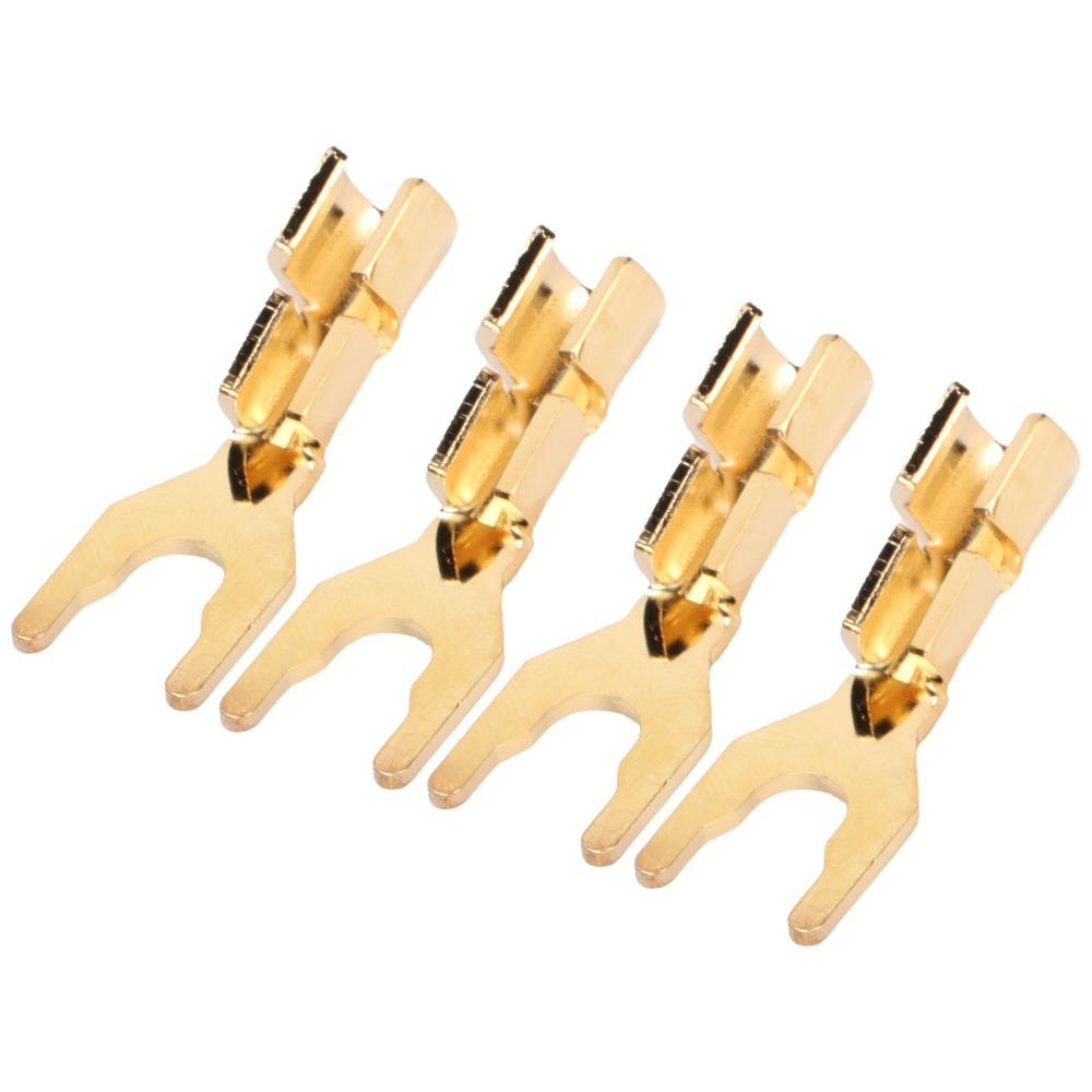 4PCS 45 Degree Fork Y Plug Spade Connector Pure Copper Fork Speaker Wire Connector For DIY Audio