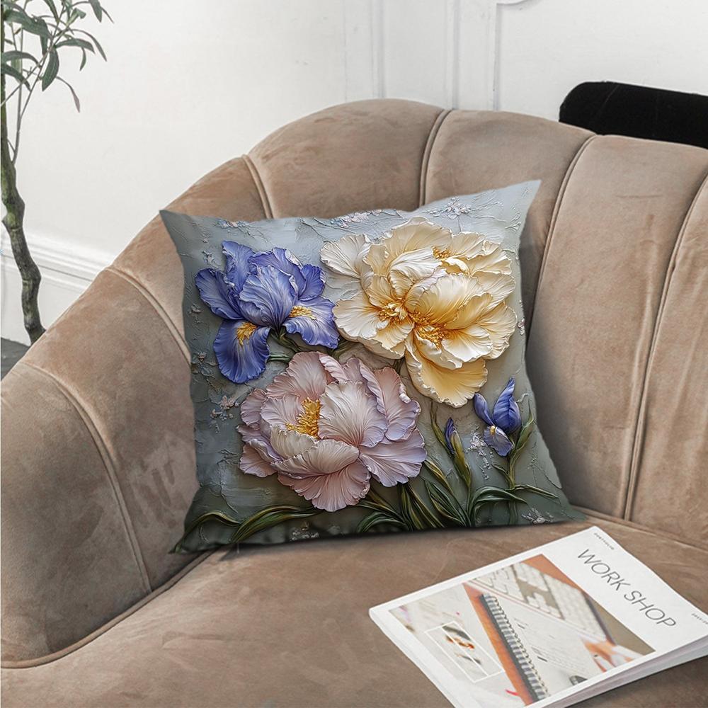 Floral Embossed Illustration pillowcaseBedroom Sofa Decorative Cushion Cover With Zipper Soft Cushion Cover