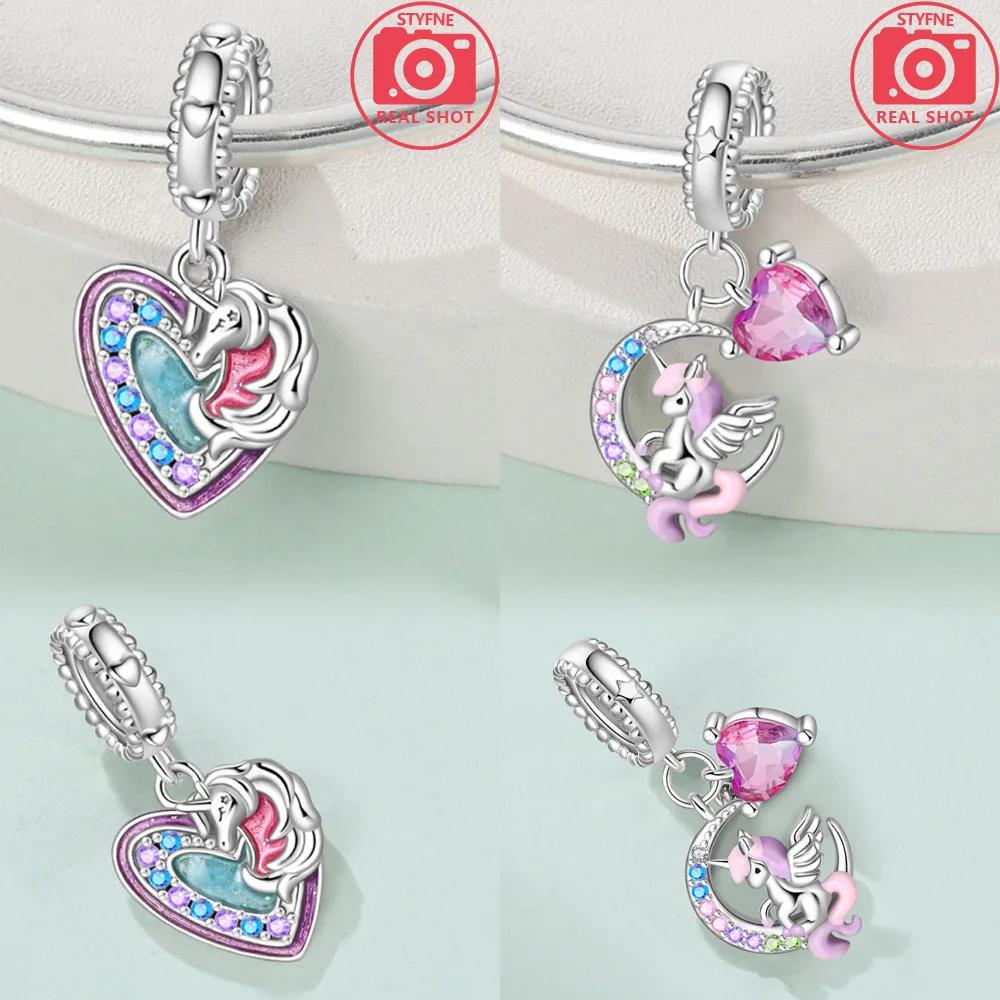 Charmsoriginales Pink Wonderland Unicorn Beads Fit Diy Heart Accessories Bracelet Jewelry Making Women'S Bags