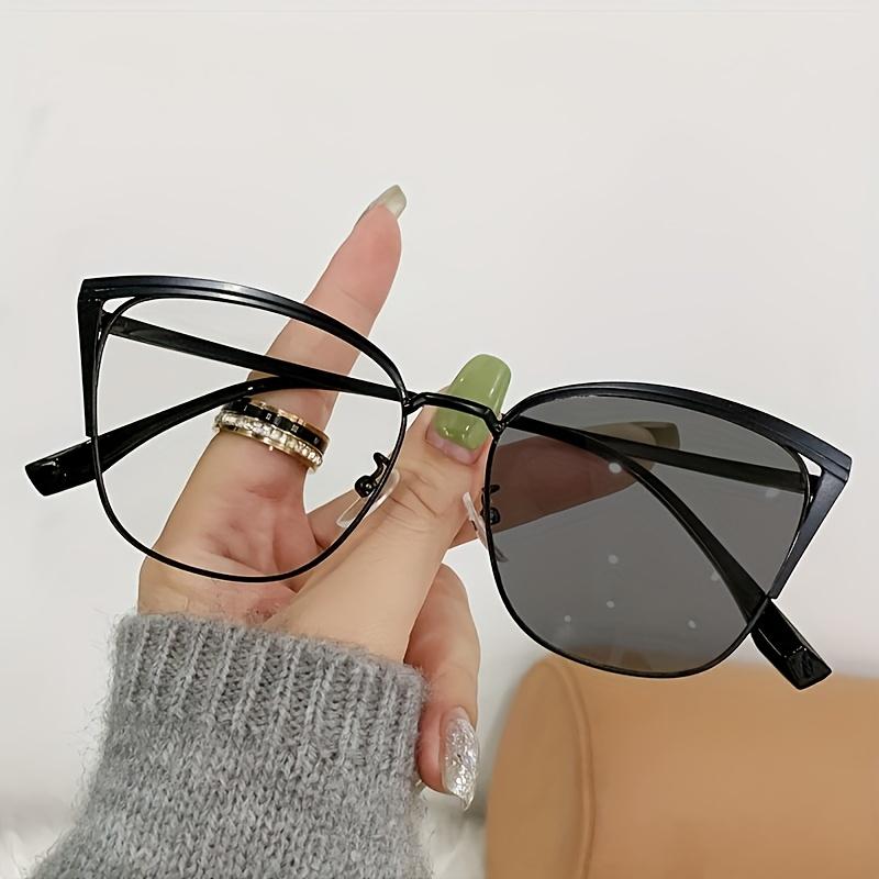 1pcs Advanced anti blue light color changing glasses metal cat eye glasses ultra light frame women's fashionable sunglasses