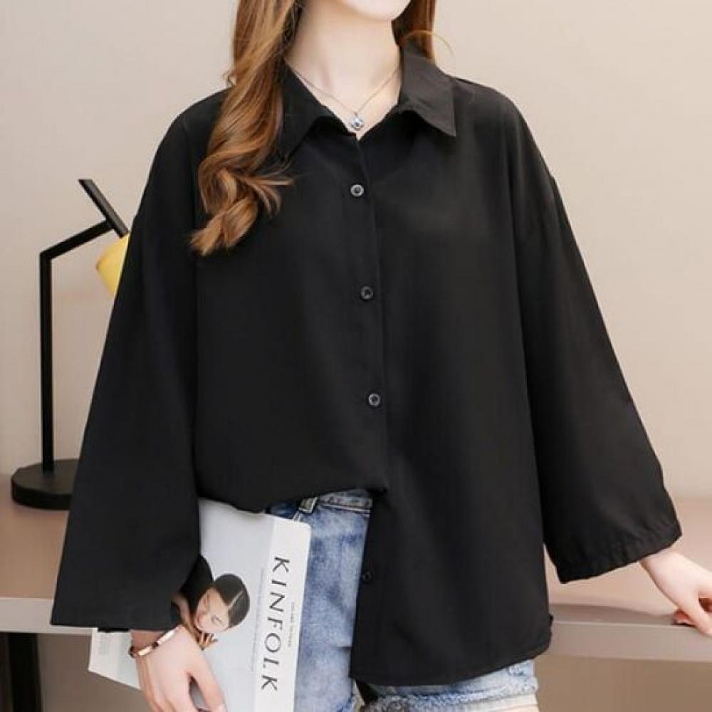 Navava Women Casual Big Sleeve Long Sleeve Collar Shirt Nb2982