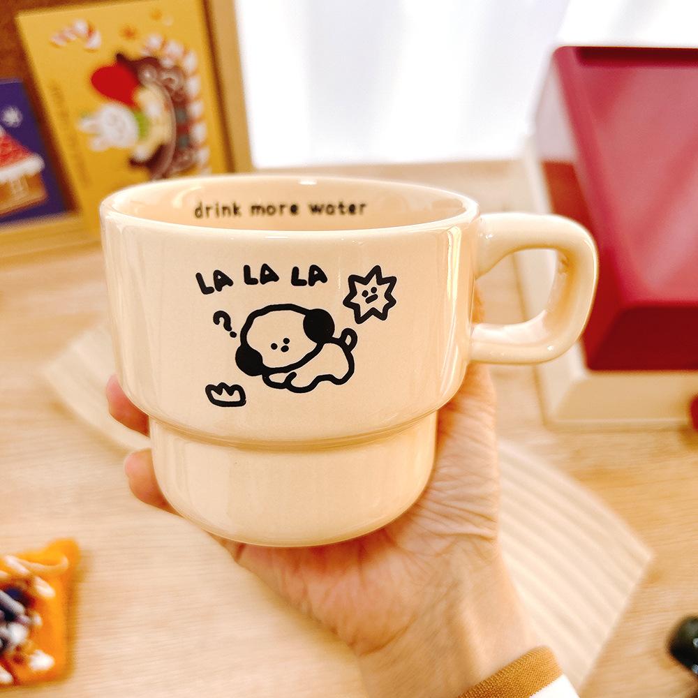 Simple Cartoon Ceramic Cup Coffee Cup Stacked Cup Small Cup High Value Gift Boy Girl Couple Cup