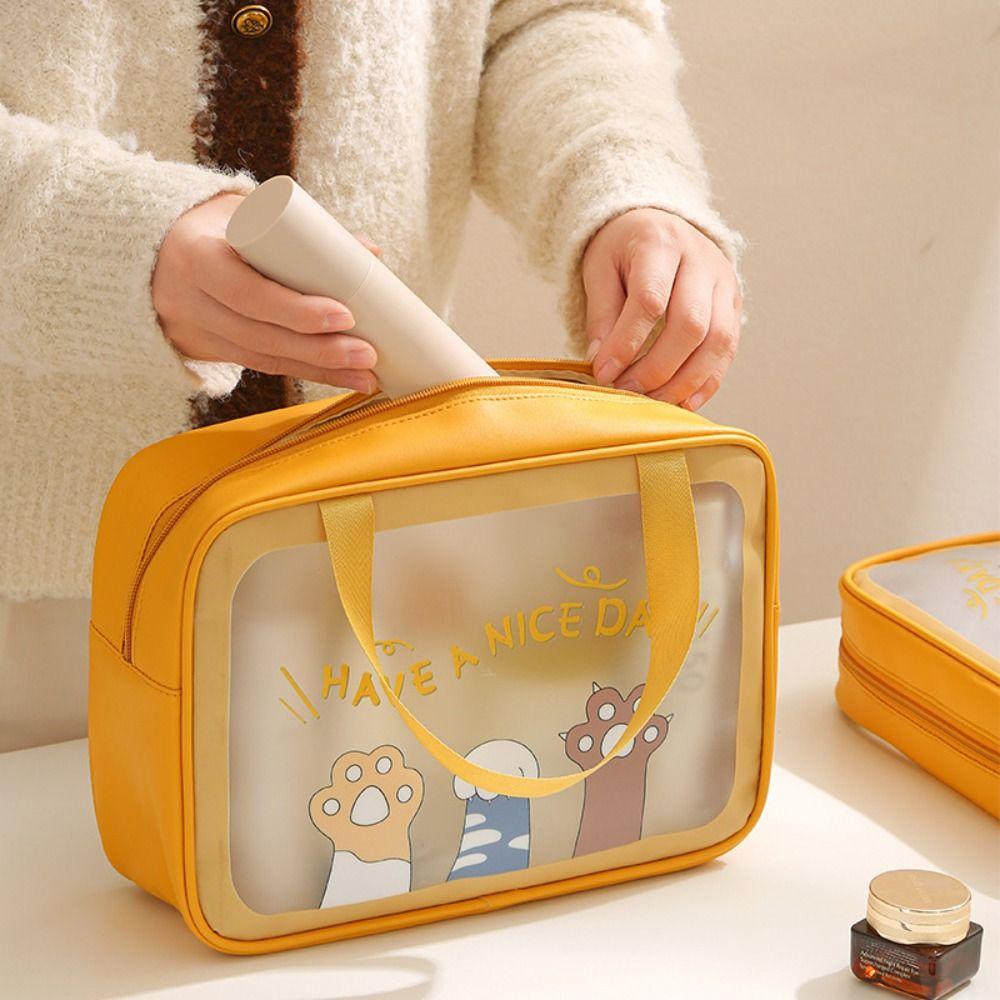 Flower Cartoon PVC Cosmetic Bag Large Capacity Wash Pouch Durable Transparent Makeup Bag  Girl