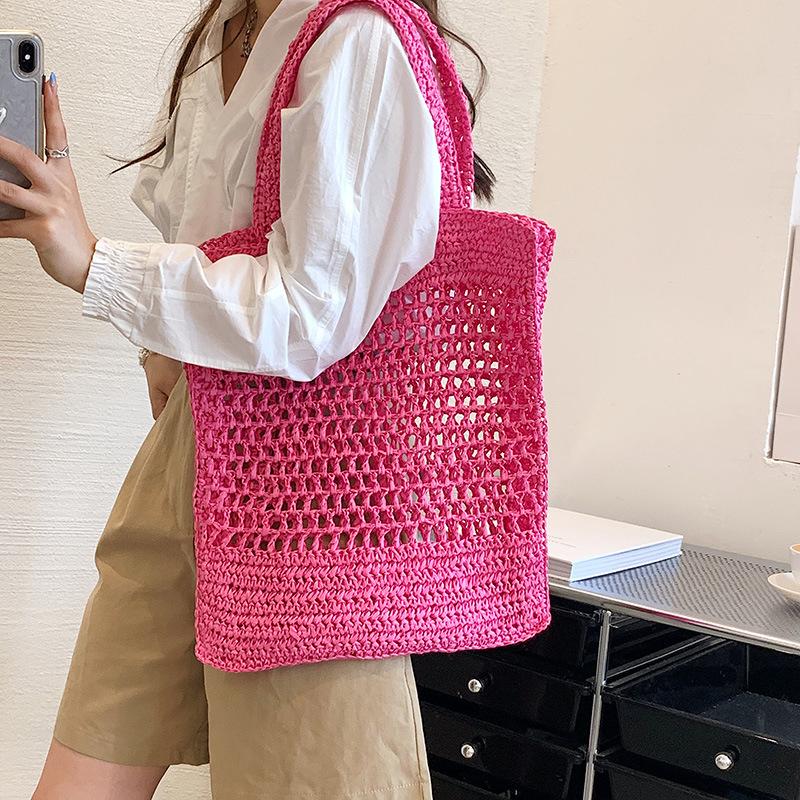 Yogodlns Bolso de hombro hueco tejido de verano para mujer bolso de mano informal de viaje de Color caramelo para playa