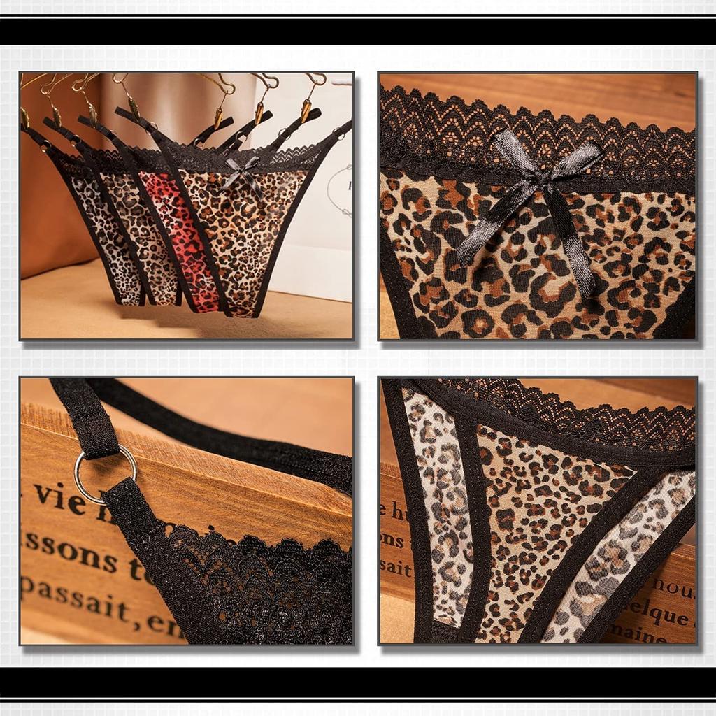 White Fang Leopard Print Sexy Size G Women's T-Back 3-Piece Set, Lingerie, (TT217S3)