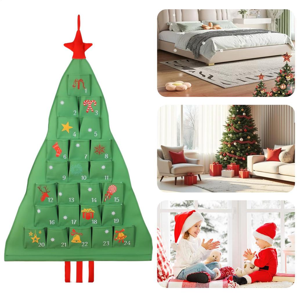 Fabric Advent With Pockets 24 Days Christmas Tree Shape Storage Bag Cloth Advent Countdown Calendar For Home Decorators