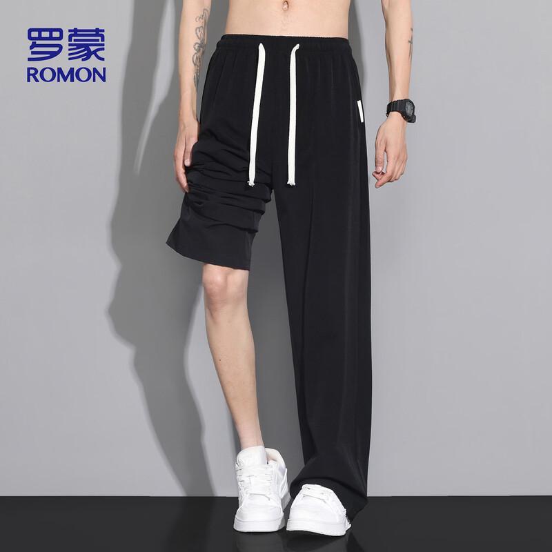 ROMON Men's Summer Ice Silk Straight-Leg Casual Trousers