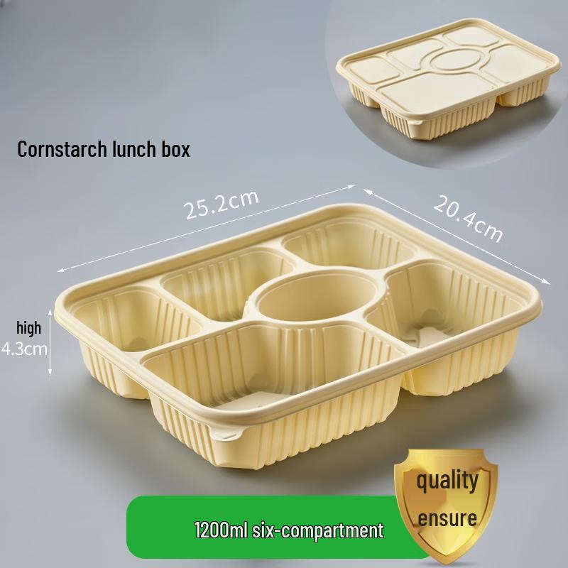 Corn Starch 1300ml 6-Compartment Disposable Meal Containers, 50-Pack