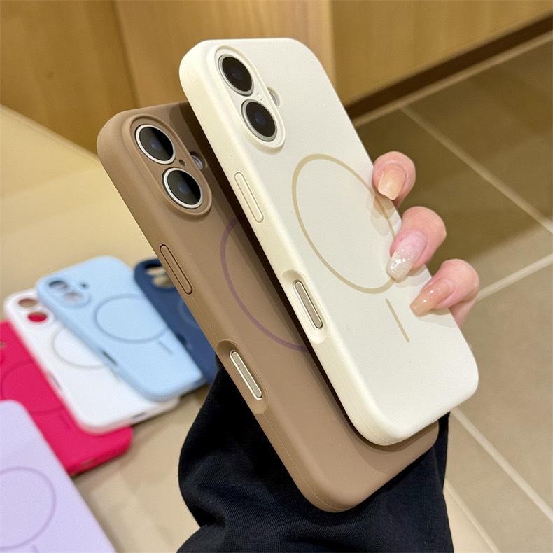 Applicable to iPhone17promax liquid silicone fine ring magnetic suction Apple 16 simple solid color anti-drop mobile phone case 15