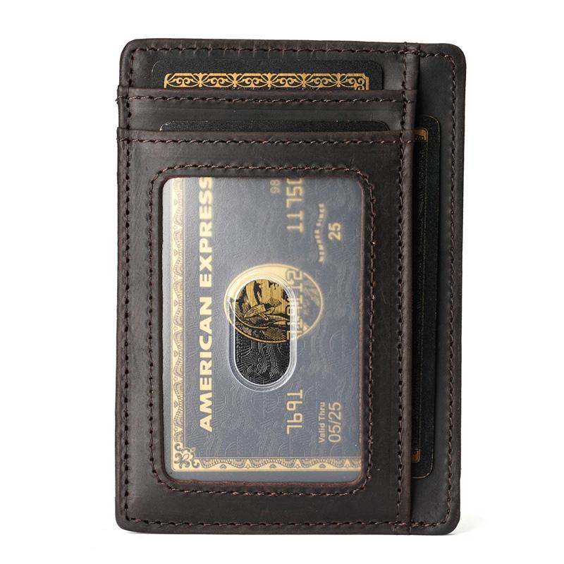 Slim Genuine Leather Card Holder Wallet for Cards Minimalist Crazy Horse Leather Card Case Slim Front Pocket Wallets