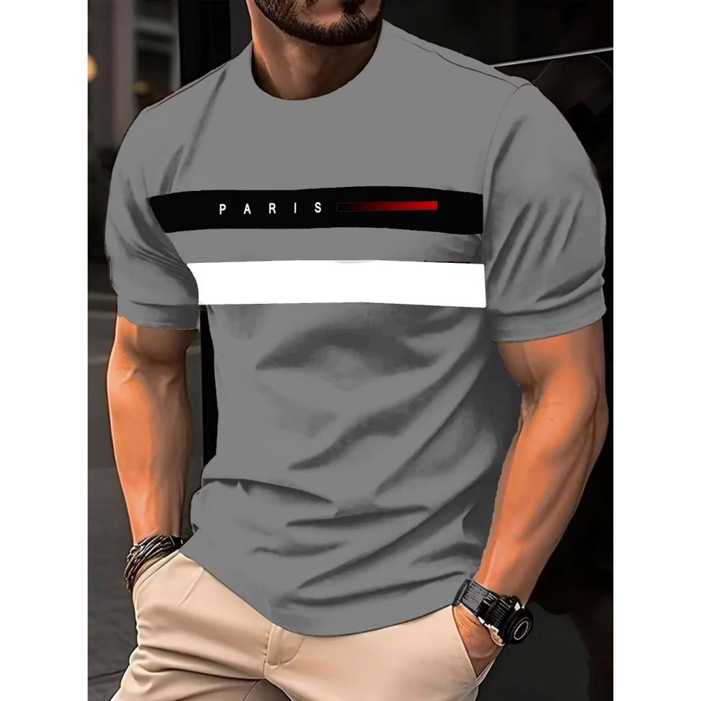 Simple Casual Printed Striped Men's T-Shirt Fashionable Street Men's Summer Top Short Sleeved Loose Oversized T-Shirt