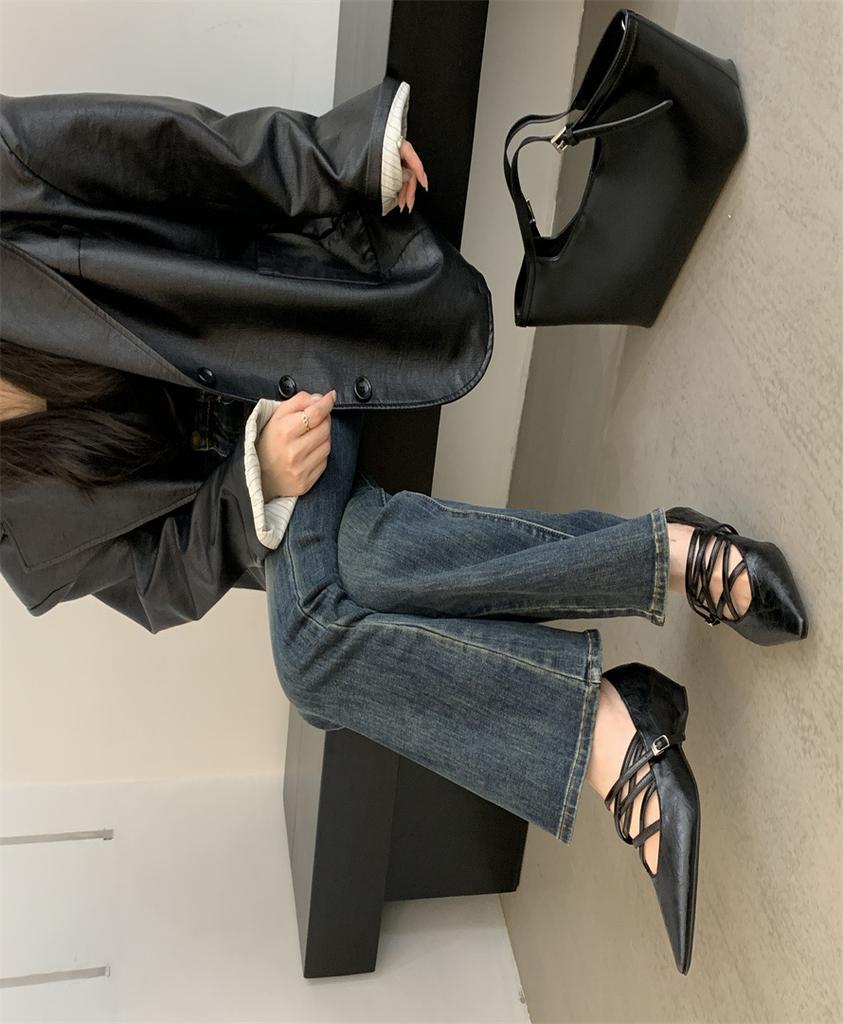 French fashion retro wedge pointed 2025 new Mary Jane single shoes ins wind cross belt single shoes women's shoes trend