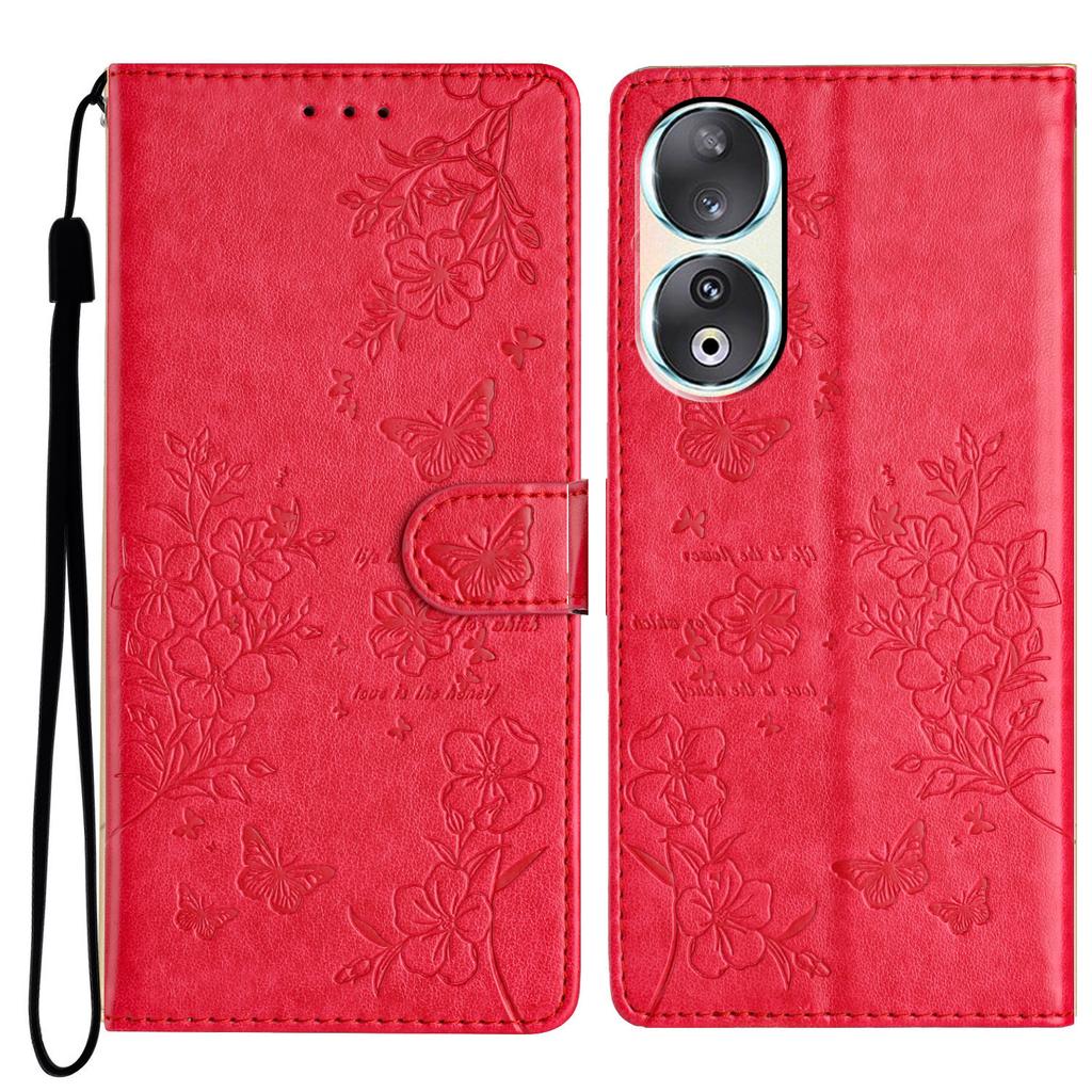 For Honor 90 Phone Case Butterfly Floral Imprint Leather Flip Cover with Stand